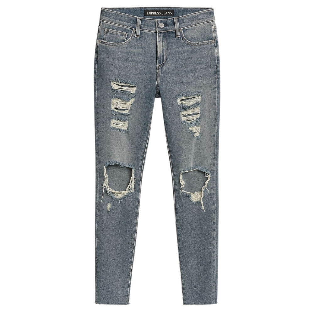 EXPRESS JEANS Distressed Mid Rise Straight Ankle Fray Hem Gray‎ Women’s 8 Grunge